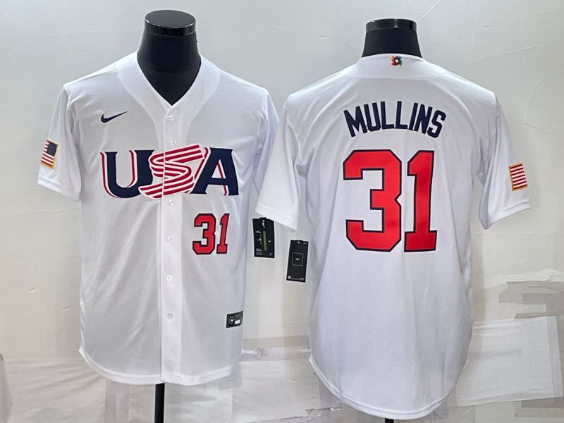 Men 2023 World Cub USA 31 Mullins White Nike MLB Jersey3